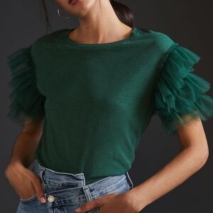 New Anthropologie Tulle Sleeve Top